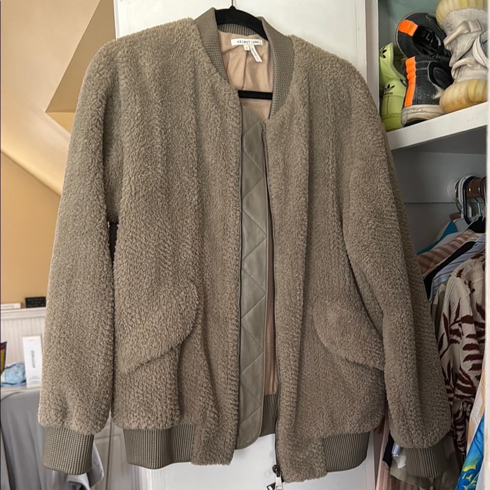 Helmet Lang Tan Teddy Bomber Jacket